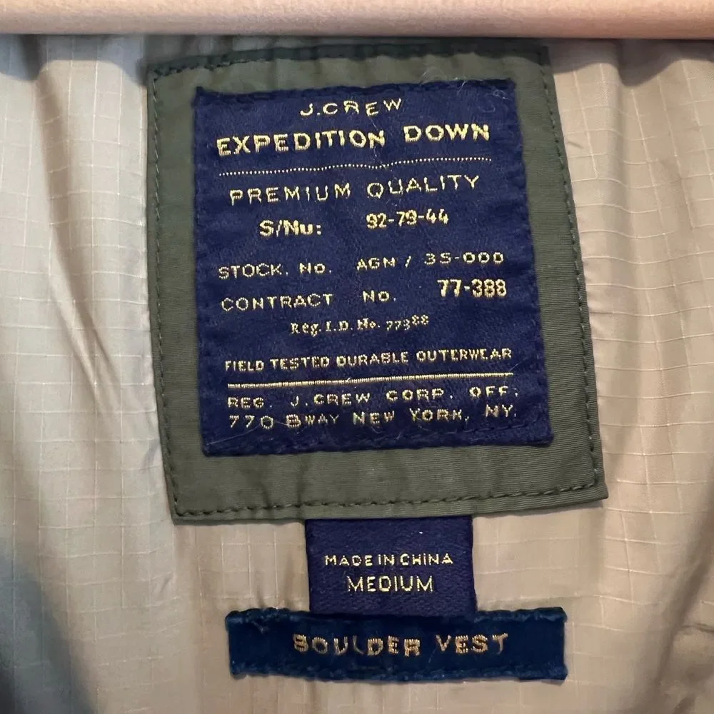J. Crew Boulder Vest Expedition Down in Olive Green